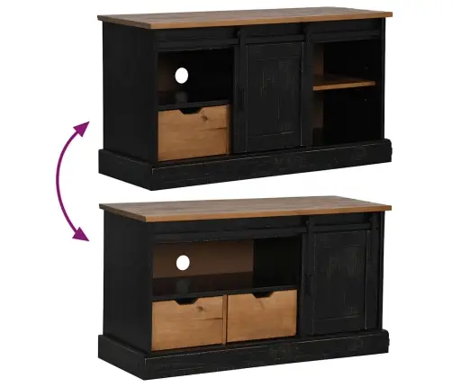 Tv Skapis Halden Ar Bīdāmām Durvīm Melns 110X40X60 Cm Masīvkoka Vidaxl