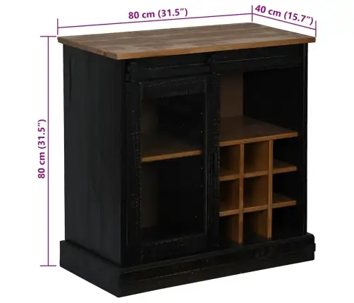 Bufete Halden Ar Bīdāmām Durvīm Melna 80X40X80 Cm Masīvkoka Vidaxl