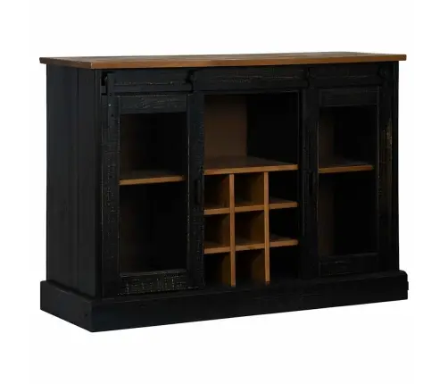 Bufete Halden 2 Bīdāmās Durvis Melna 112X40X80 Cm Masīvkoka Vidaxl