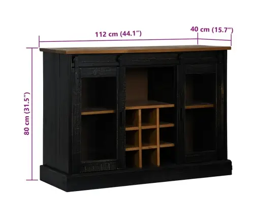 Bufete Halden 2 Bīdāmās Durvis Melna 112X40X80 Cm Masīvkoka Vidaxl