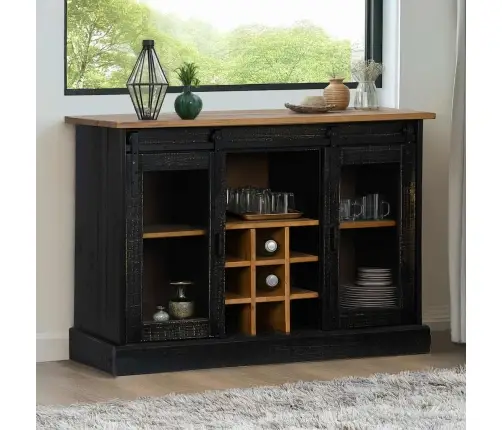 Bufete Halden 2 Bīdāmās Durvis Melna 112X40X80 Cm Masīvkoka Vidaxl