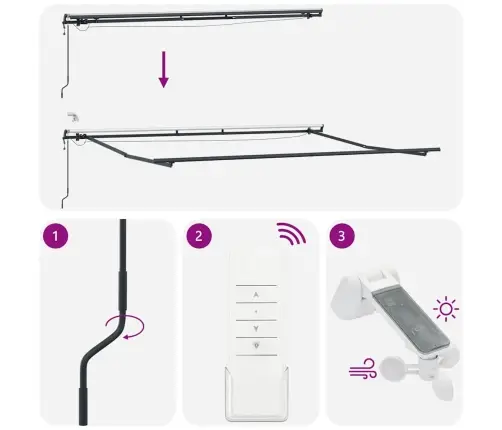 Automaatselt Sissetõmmatav Varikatus Lediga, Veinipunane