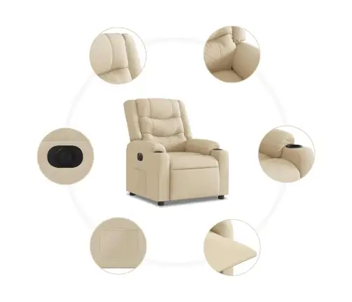 Elektrisks Atpūtas Krēsls, Atgāžams, Krēmkrāsas Audums Vidaxl