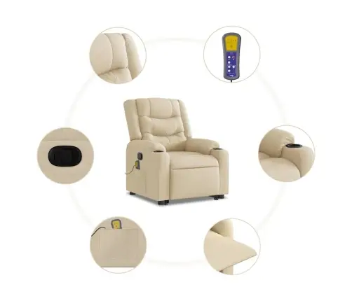Masāžas Krēsls, Paceļams, Atgāžams, Krēmkrāsas Audums Vidaxl