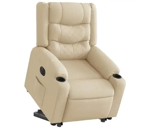 Elektrisks Atpūtas Krēsls, Paceļams/Atgāžams, Krēmkrāsas Audums Vidaxl