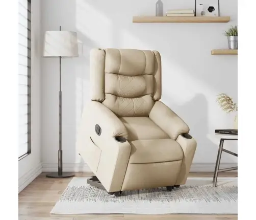 Elektrisks Atpūtas Krēsls, Paceļams/Atgāžams, Krēmkrāsas Audums Vidaxl