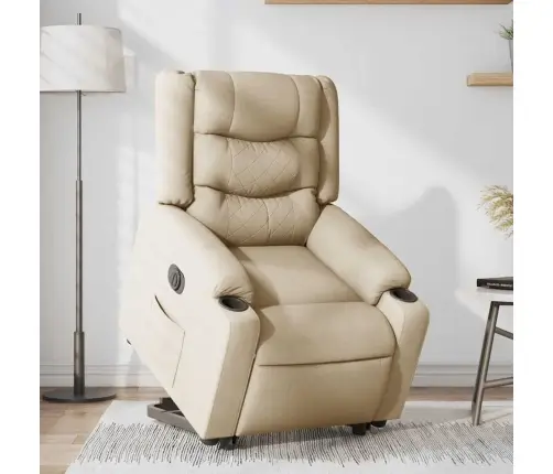 Elektrisks Atpūtas Krēsls, Paceļams/Atgāžams, Krēmkrāsas Audums Vidaxl