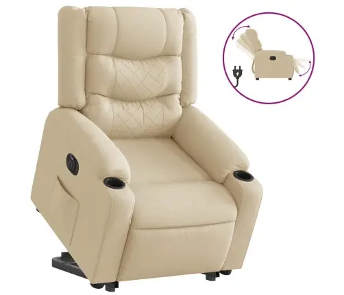 Elektrisks Atpūtas Krēsls, Paceļams/Atgāžams, Krēmkrāsas Audums Vidaxl