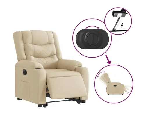 Elektrisks Atpūtas Krēsls, Paceļams/Atgāžams, Krēmkrāsas Audums Vidaxl