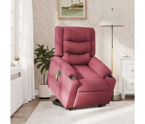 Elektrisks Masāžas Krēsls, Paceļams/Atgāžams, Vīnsarkans Audums Vidaxl