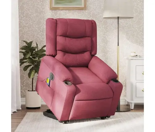 Elektrisks Masāžas Krēsls, Paceļams/Atgāžams, Vīnsarkans Audums Vidaxl