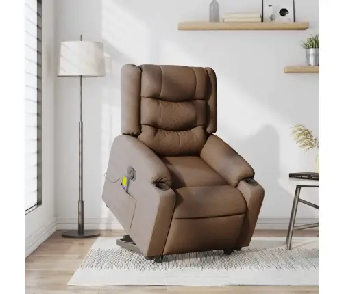 Elektrisks Masāžas Krēsls, Paceļams, Atgāžams, Brūns Audums Vidaxl