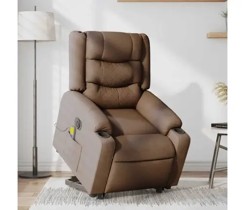 Elektrisks Masāžas Krēsls, Paceļams, Atgāžams, Brūns Audums Vidaxl