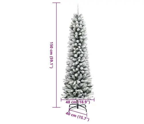 Dirbtinė Siaura Kalėdų Eglutė Su Sniegu, 150cm Pvc Ir Pe