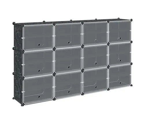 Storage Cube Organizer Su 12 Kubelių Ir Durelėmis Black Pp