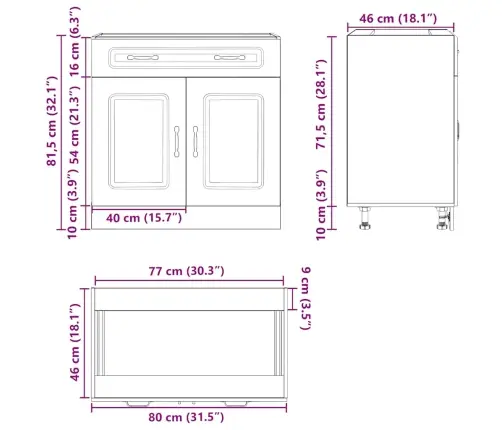 Virtuvės Spintelė, Kalmar, Pilka, Apdirbta Mediena