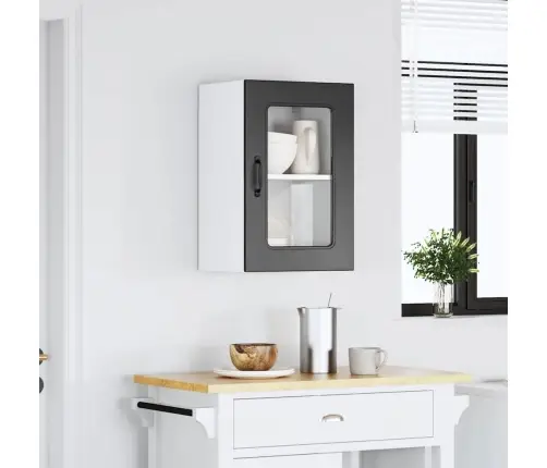 Virtuves Sienas Skapis Ar Stikla Durvīm Kalmar Melns Vidaxl