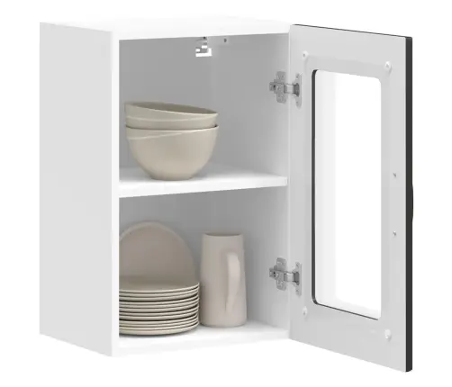 Virtuves Sienas Skapis Ar Stikla Durvīm Kalmar Melns Vidaxl