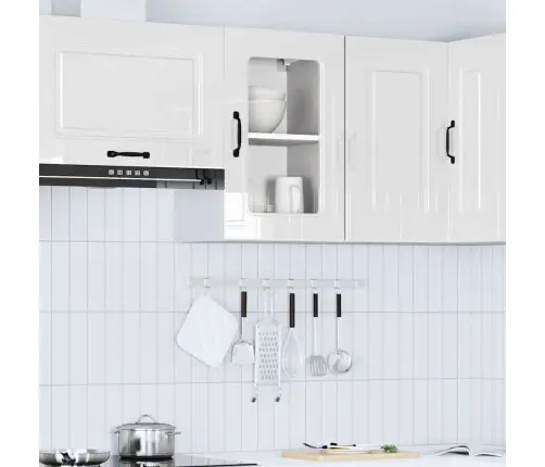 Virtuves Sienas Skapis Ar Stikla Durvīm Kalmar Spīdīgi Balta Vidaxl