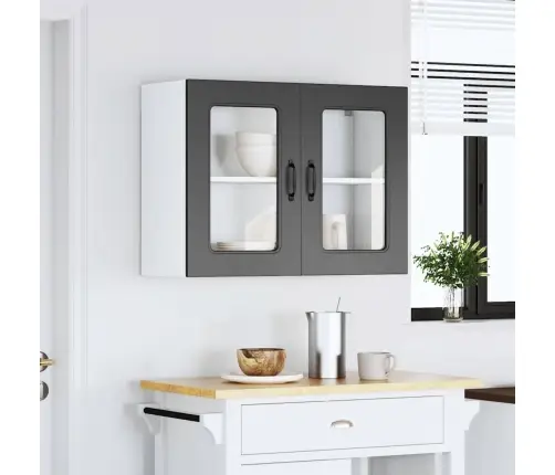 Virtuves Sienas Skapis Ar Stikla Durvīm Kalmar Melns Vidaxl