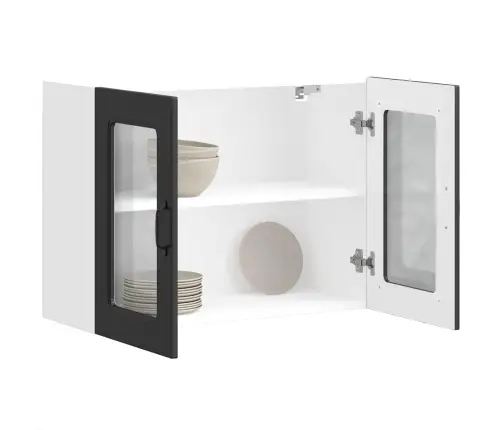 Virtuves Sienas Skapis Ar Stikla Durvīm Kalmar Melns Vidaxl