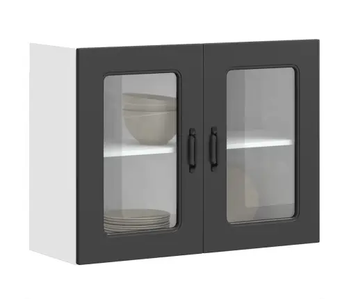 Virtuves Sienas Skapis Ar Stikla Durvīm Kalmar Melns Vidaxl