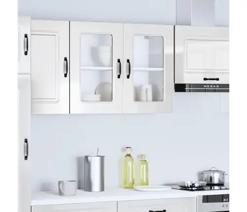 Virtuvės Sieninė Spintelė Su Stiklinėmis Durimis, Kalmar, Balta