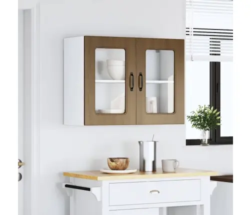 Virtuves Sienas Skapis Ar Stikla Durvīm Kalmar Brūna Ozola Vidaxl