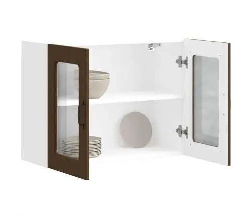 Virtuves Sienas Skapis Ar Stikla Durvīm Kalmar Brūna Ozola Vidaxl