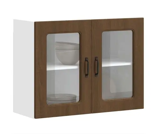 Virtuves Sienas Skapis Ar Stikla Durvīm Kalmar Brūna Ozola Vidaxl