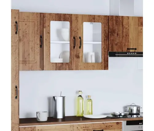 Virtuves Sienas Skapis Ar Stikla Durvīm Kalmar Veca Koka Vidaxl