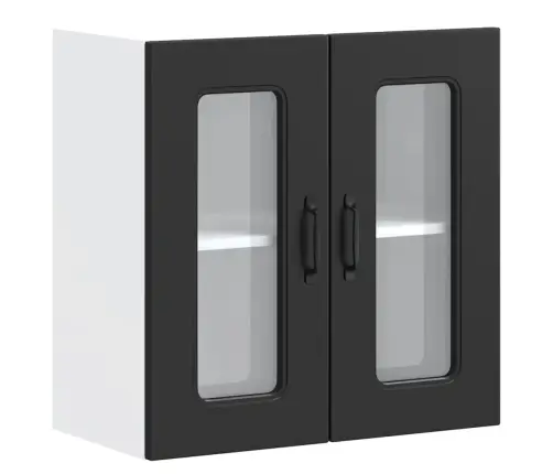 Virtuvės Sieninė Spintelė Su Stiklinėmis Durimis, Kalmar, Juoda