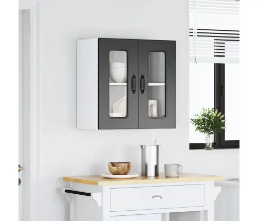 Virtuvės Sieninė Spintelė Su Stiklinėmis Durimis, Kalmar, Juoda