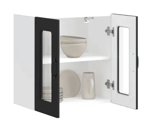 Virtuvės Sieninė Spintelė Su Stiklinėmis Durimis, Kalmar, Juoda