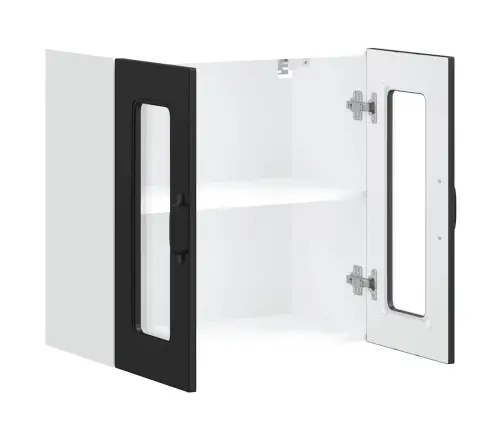 Virtuvės Sieninė Spintelė Su Stiklinėmis Durimis, Kalmar, Juoda