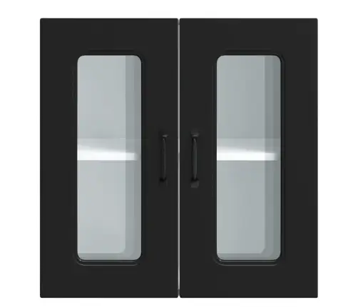 Virtuvės Sieninė Spintelė Su Stiklinėmis Durimis, Kalmar, Juoda