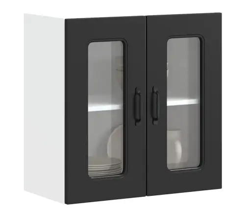 Virtuvės Sieninė Spintelė Su Stiklinėmis Durimis, Kalmar, Juoda