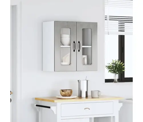 Virtuves Sienas Skapis Ar Stikla Durvīm Kalmar Betona Pelēks Vidaxl