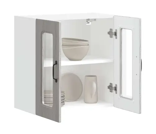 Virtuvės Sieninė Spintelė Su Stiklinėmis Durimis, Kalmar, Pilka