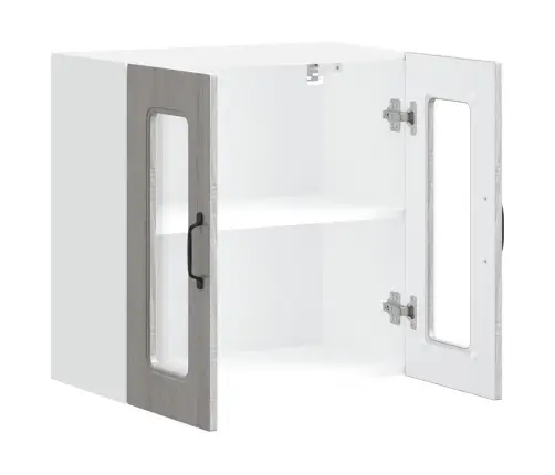 Virtuvės Sieninė Spintelė Su Stiklinėmis Durimis, Kalmar, Pilka