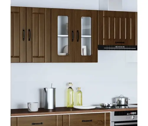 Virtuves Sienas Skapis Ar Stikla Durvīm Kalmar Brūna Ozola Vidaxl