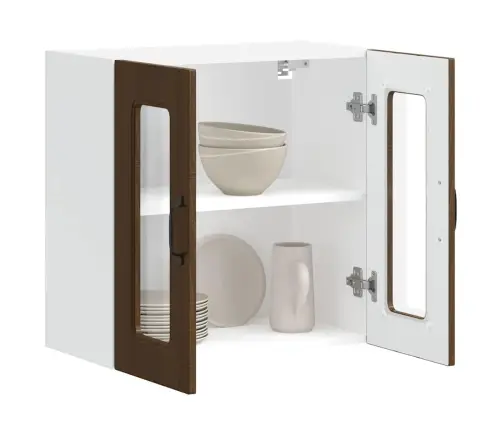 Virtuves Sienas Skapis Ar Stikla Durvīm Kalmar Brūna Ozola Vidaxl