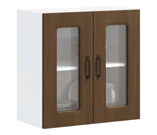 Virtuves Sienas Skapis Ar Stikla Durvīm Kalmar Brūna Ozola Vidaxl