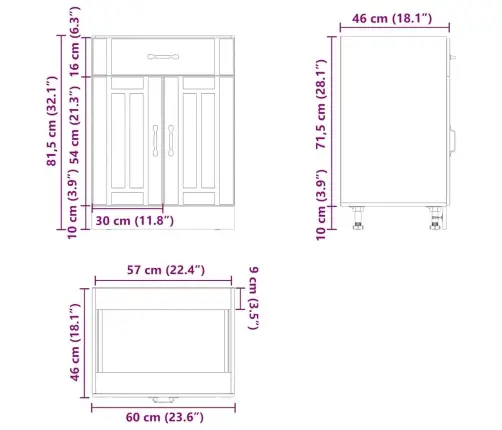 Köögi Aluskapp Lucca, Käsitöötamm, Tehispuit