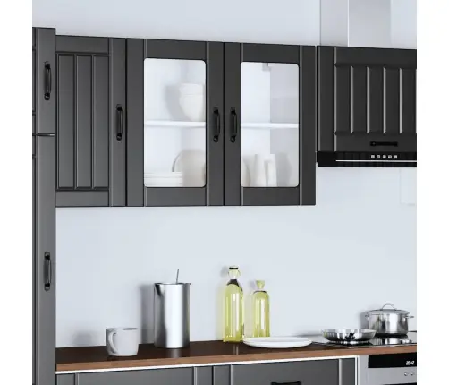 Klaasuksega Köögiseinakapp, Lucca, Must, Tehispuit