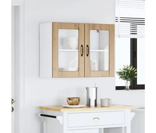 Virtuves Sienas Skapis Ar Stikla Durvīm Lucca Koka Krāsā Vidaxl