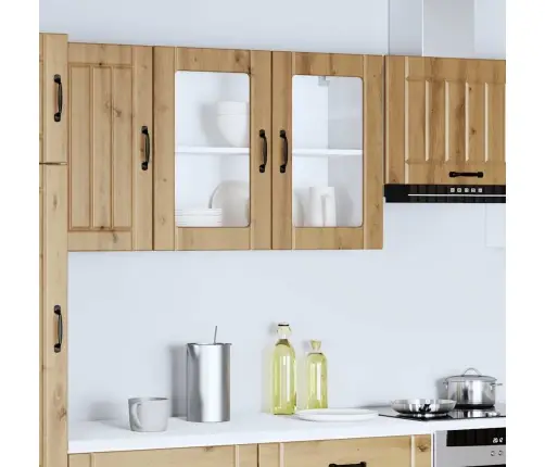 Virtuves Sienas Skapis Ar Stikla Durvīm Lucca Koka Krāsā Vidaxl