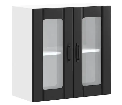 Virtuves Sienas Skapis Ar Stikla Durvīm Lucca Melns Vidaxl