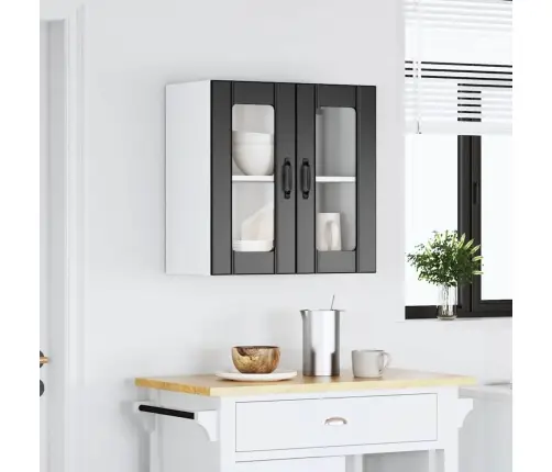 Virtuves Sienas Skapis Ar Stikla Durvīm Lucca Melns Vidaxl