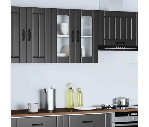 Virtuves Sienas Skapis Ar Stikla Durvīm Lucca Melns Vidaxl